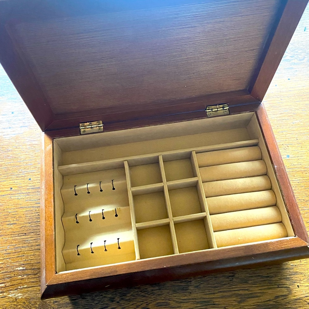 Wooden Vintage Antique Rectangle Jewelry Organizer Ring Earring Box